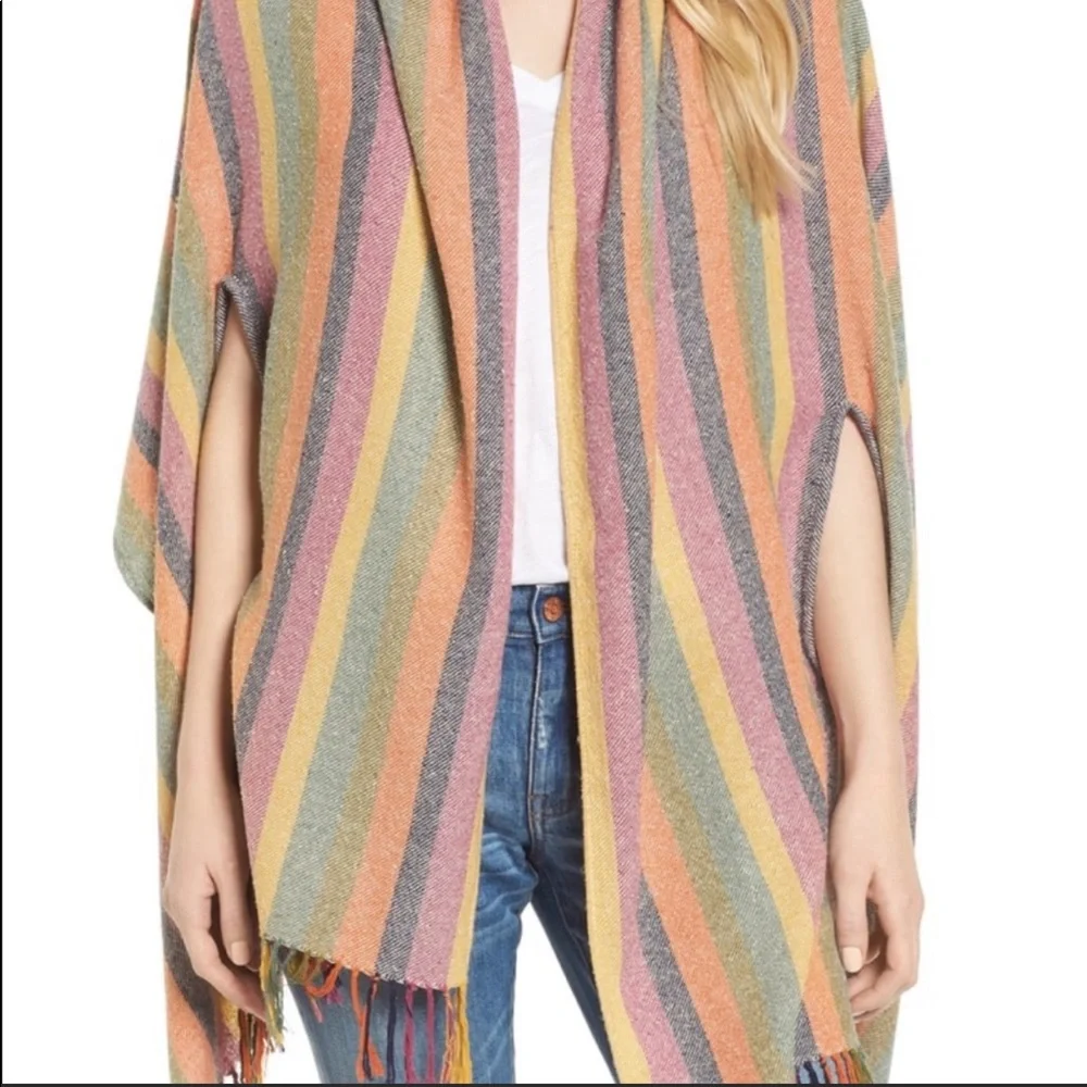 Madewell Silk Rainbow Stripe Cape Scarf NWT